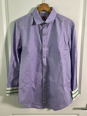 Robert Graham Purple Plaid Flipped Cuffs Size Small Tailored Fit